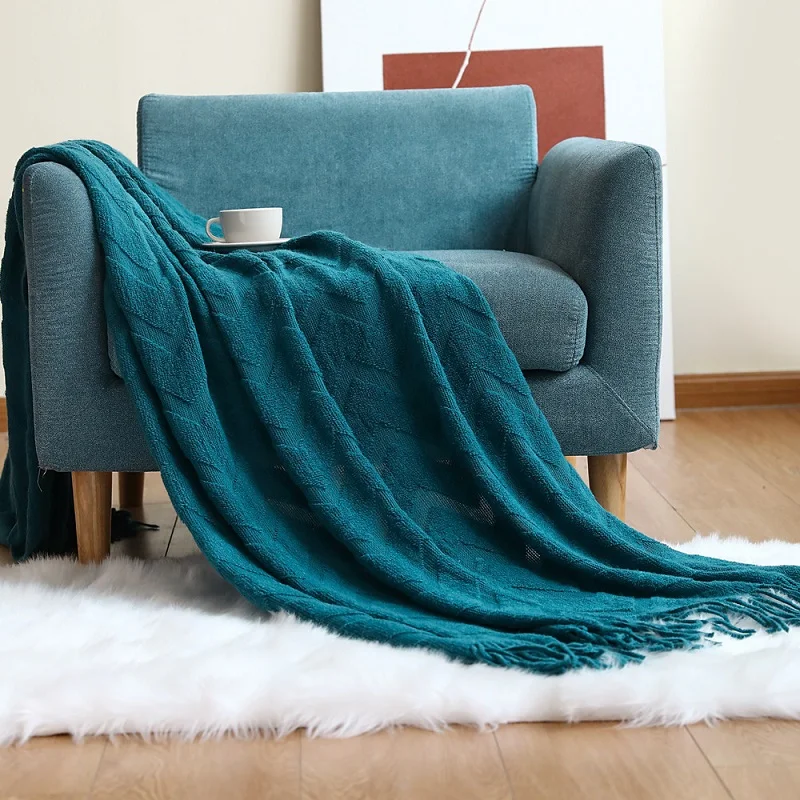 

Yingya Nordic Knitted Blanket Travel Blanket Grey Khaki Sofa Throw Blanket with Tassels Air Condition Blankets