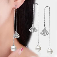 earrings balls pearl new for women vintage round zinc alloy long tassel chain stud bohemian style gift free shipping