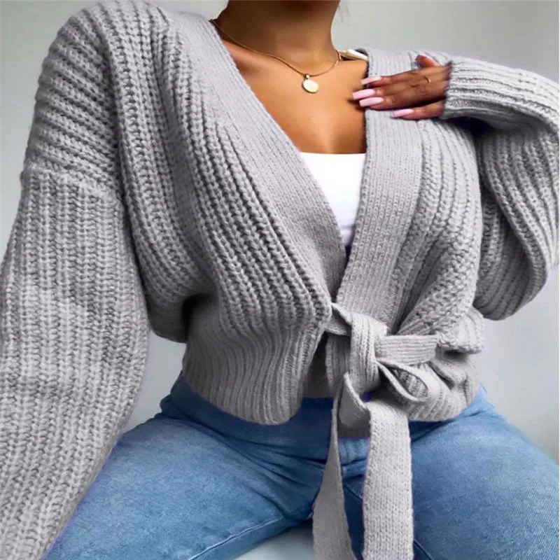 Женские свитера кардиган пальто 2020 повседневный трикотажный свитер на шнуровке
