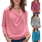 Женский Повседневный однотонный пуловер с V-образным вырезом и длинным рукавом, свободный размера плюс, повседневный Свободный Топ, размера плюс