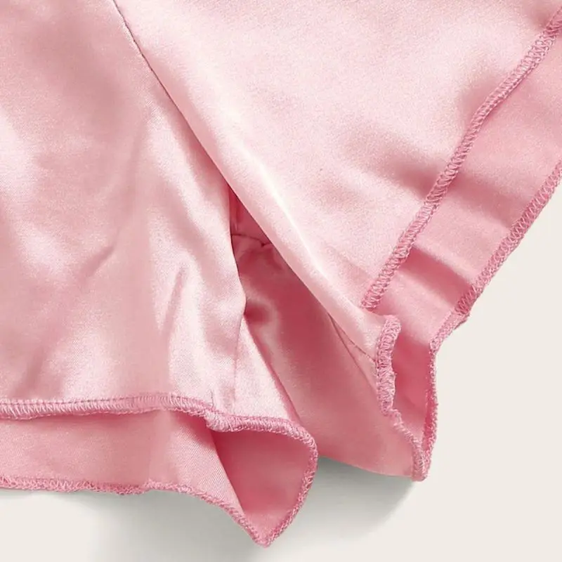 Женский розовый комплект нижнего белья с подтяжками пижама атласная Шелковая на