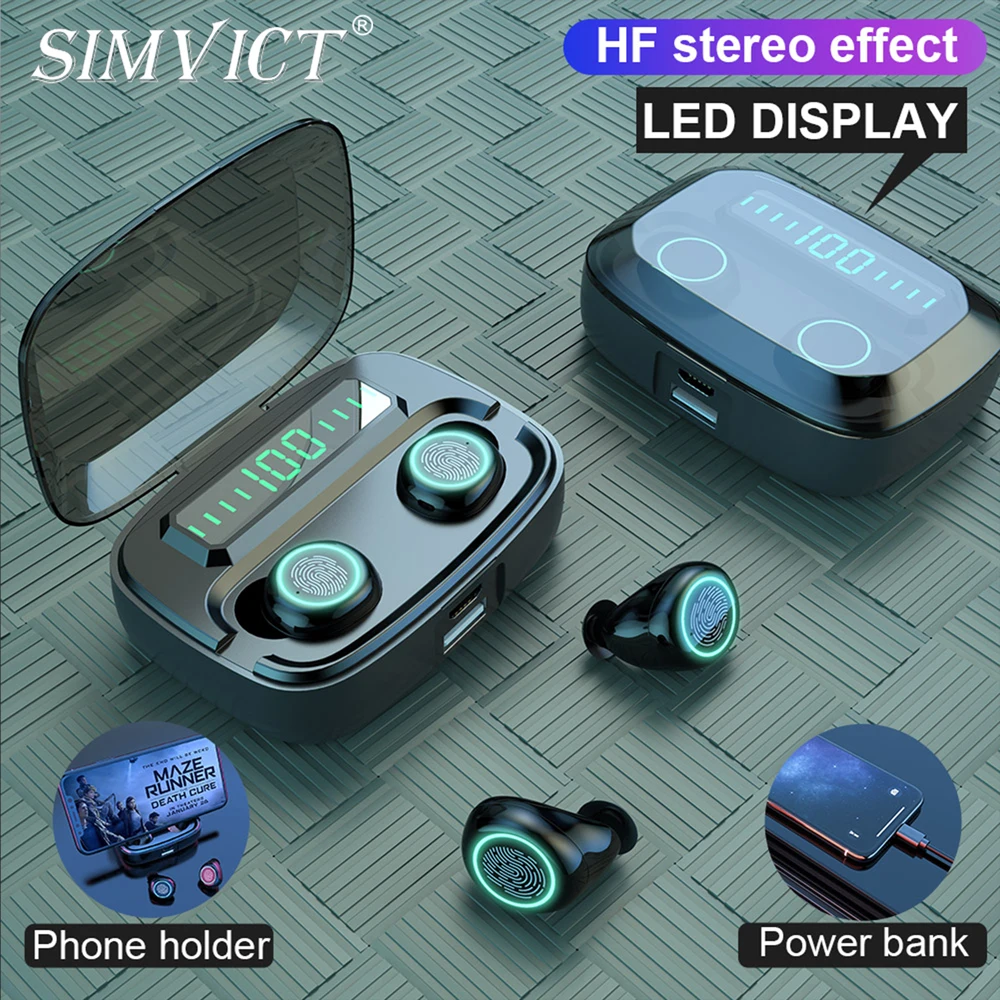 Беспроводные наушники Simvict TWS Bluetooth спортивные для бега стерео басы с микрофоном