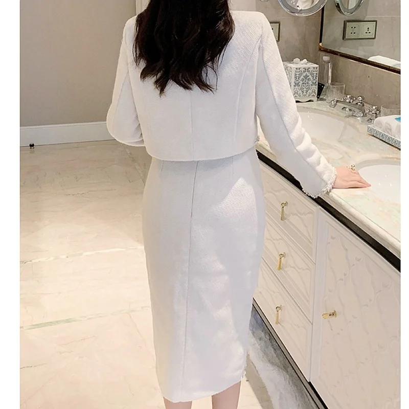 Модный женский твидовый пиджак и юбка высококачественный комплект из двух