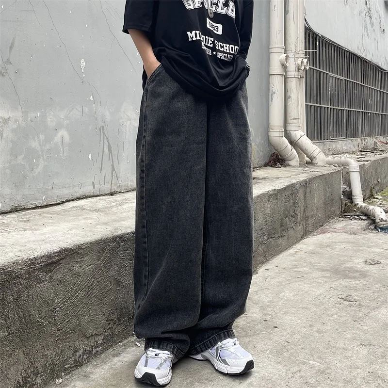 

Harajpoo Women Pants Denim Korean INS High Street Personality Print Couple Jeans Casual Loose Mopping Straight Wide Leg Trousers