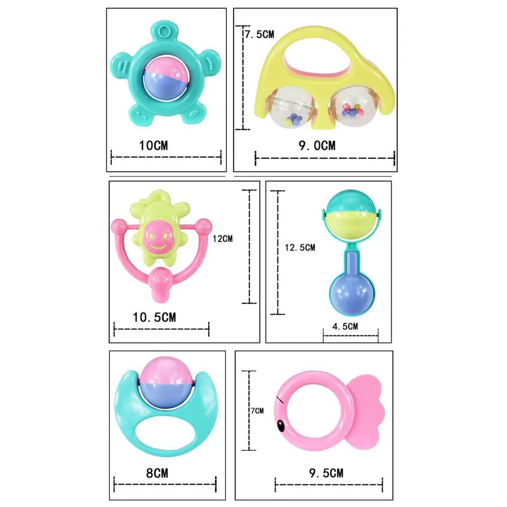 

NEW Baby Cartoon Hand Jingle Musical Developmental Toy Bed Bells for Kids Gift Ring Rattles Teether Toys 6PCS