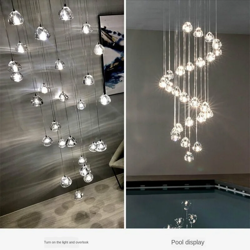 

Nordic Staircase Chandelier Simple Villa Living Room Dining Room Lighting Creative Loft Duplex Hall Crystal pendant lamp