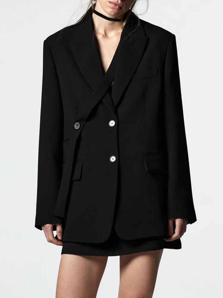 

ZA Autumn New Products Women's Personality Fashion Stitching Decoration Single-breasted Pocket Loose Casual Suit Jacket