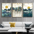 Скандинавская настенная живопись, абстрактный геометрический Горный пейзаж, Картина на холсте, золотое солнце, художественные постеры, настенные картины для гостиной