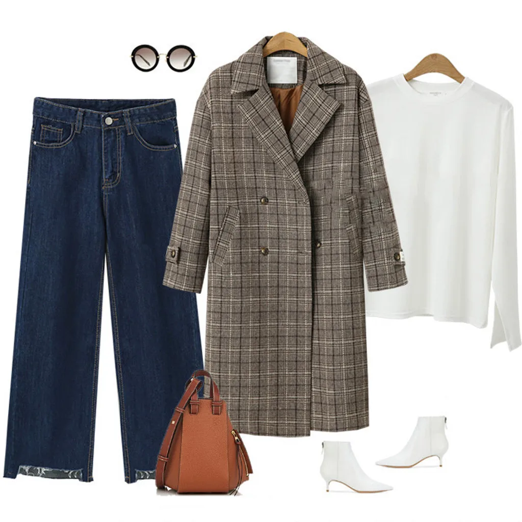 Классическое дамское пальто SAGACE свободное двубортное большого размера с