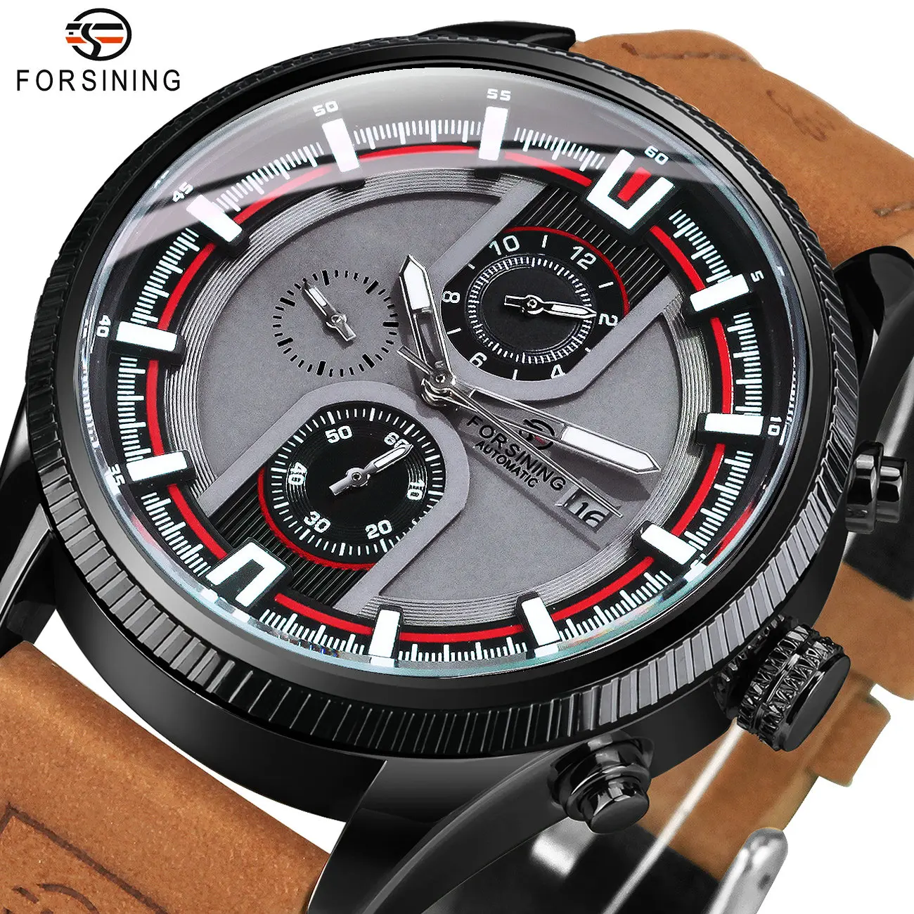 

Forsining Sport Automatic Men Watch Sub-Dial Luminous Hands Calendar Watches Fashion Leather Strap Waterproof reloj hombre