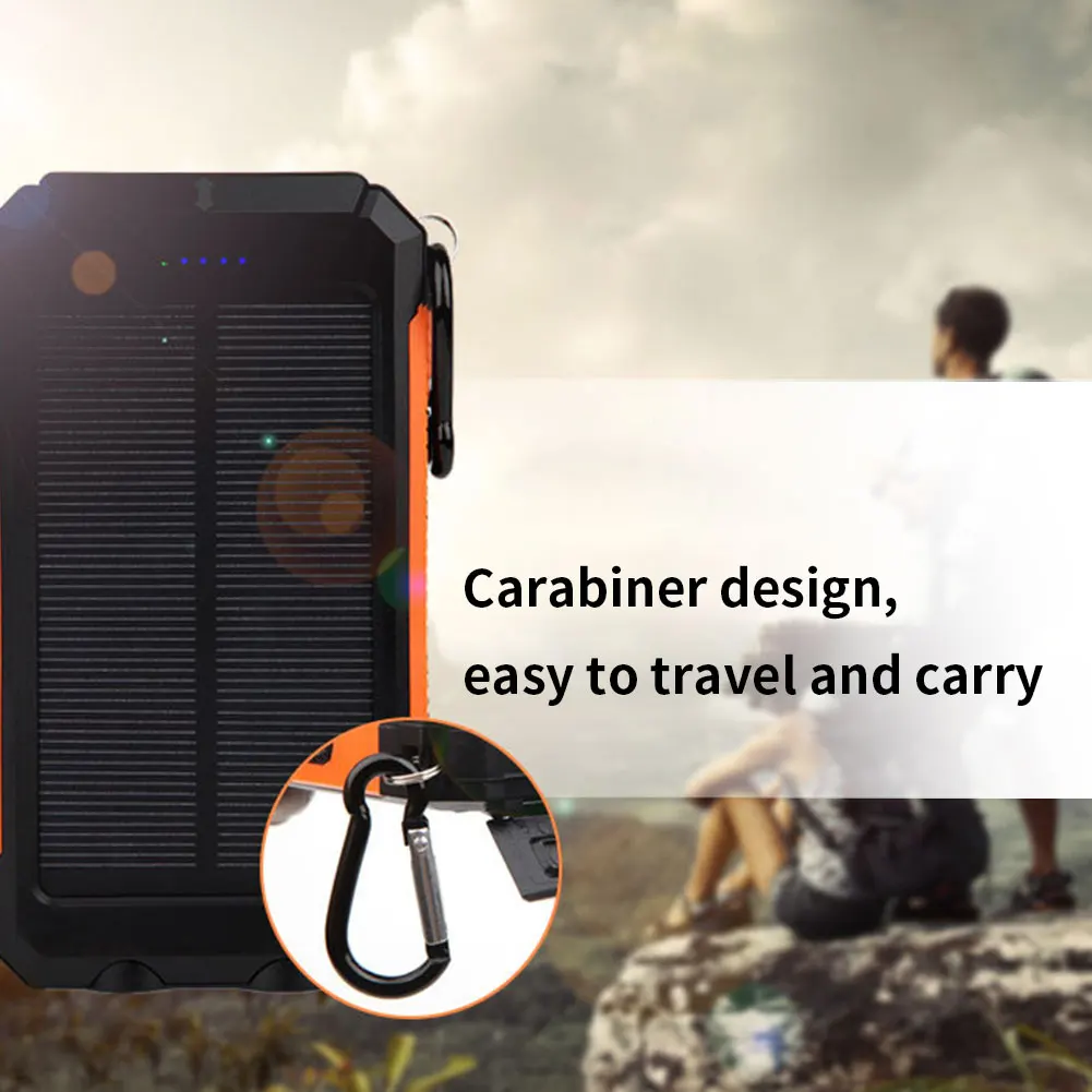 

Solar Charger Waterproof Mobile Power Bank 20000mAh Portable Phone Charger External Backup Battery Pack Charger Orange Blue