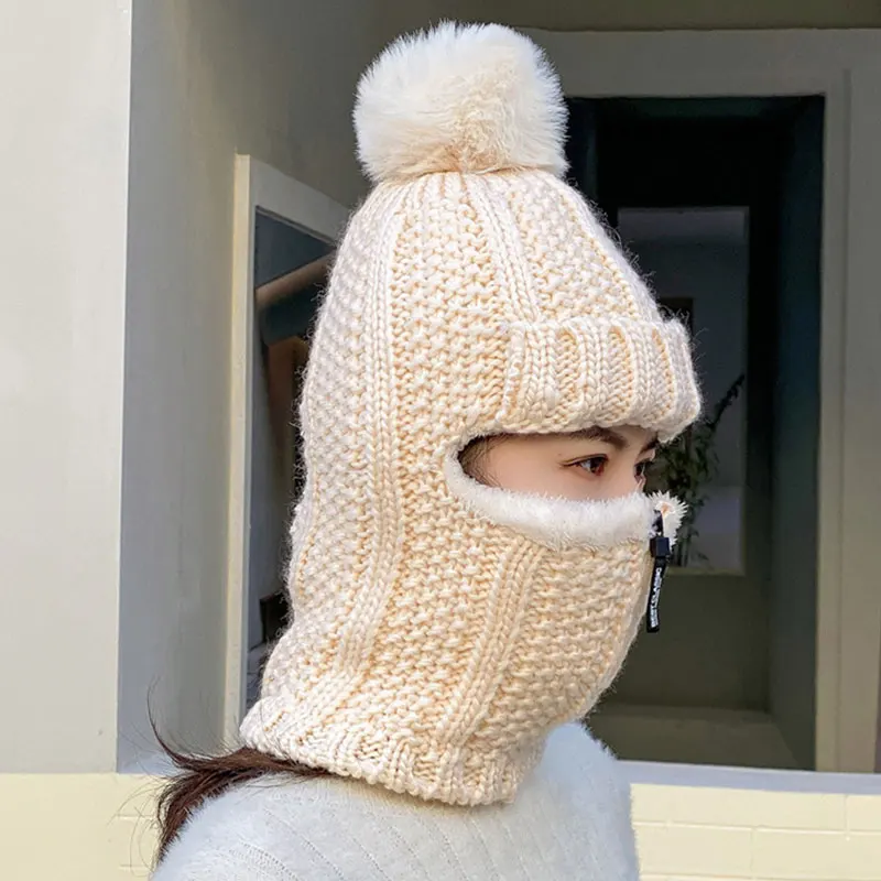 

Winter Warm Women Wool Knitted Hat Ski Hat Sets Female Windproof Winter Outdoor Knit Scarf Windproof Knit Outdoor Ski Hat Sets