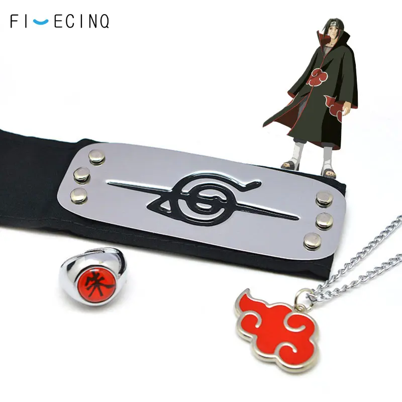 

Anime Cosplay Itachi Headband Ring Necklace 3 Pieces Accessories Akatsuki Deidara Ninja Character Props Women Men Cool