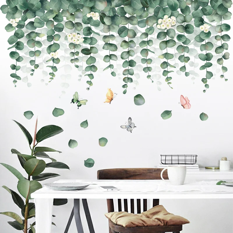 

Nordic Eucalyptus Leaf Plant Wall Stickers Home Decor Decoration Living Room Bedroom Self Adhesive Sticker Background Wall Decor