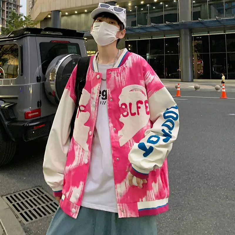 

Tie-dye baseball uniform for women men tide brand high street embroidery y2k academy jacket spring autumn all-match loose coat