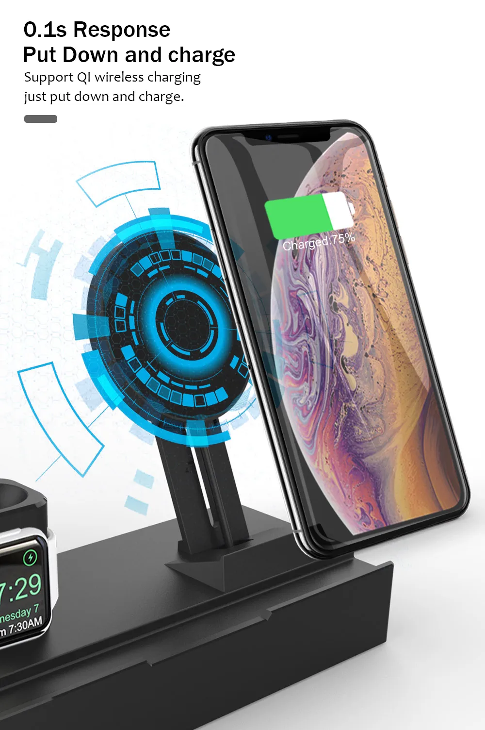 8 в 1 10 Вт QI Беспроводная зарядная станция для iPhone XR XS Max Airpods Apple Watch 4 3 быстрая зарядная док-станция Apple для samsung