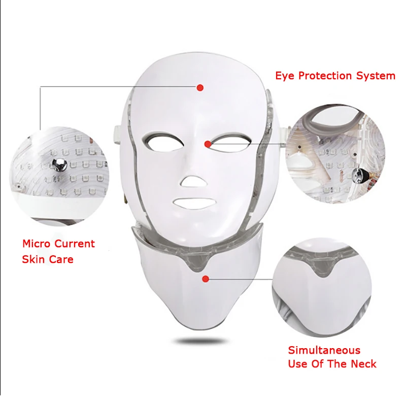 Светодиодный маска для лица 7 цветов EMS микро перегрузок по току удаление морщин