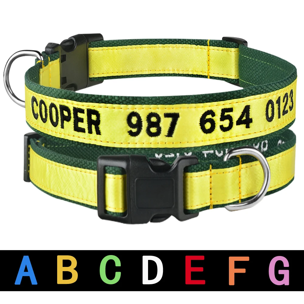

Персонализированные щенок ID именной ошейник с вышивкой по индивидуальному заказу нейлоновые собачьи ошейники для маленьких, средних и бол...