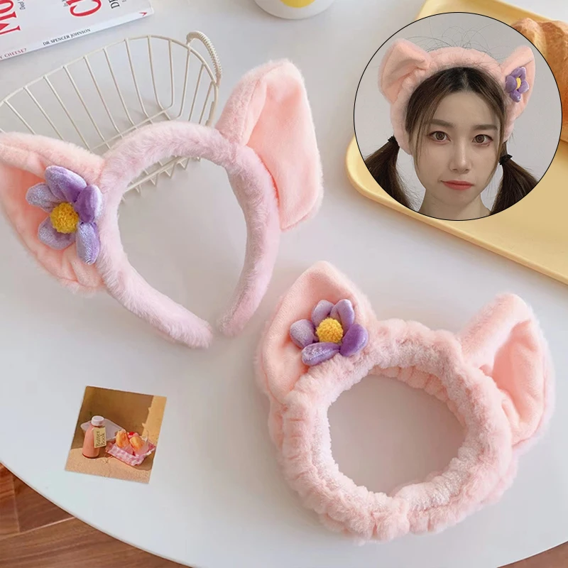 

Pink Big Ear Flower Women Girl Hairband Headband Wash Face Plush Hair Band Accessores Hair Hoop