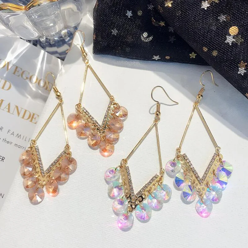 1 пара вечерние богемные висячие серьги с кристаллами 6 цветов|Серьги-подвески| |