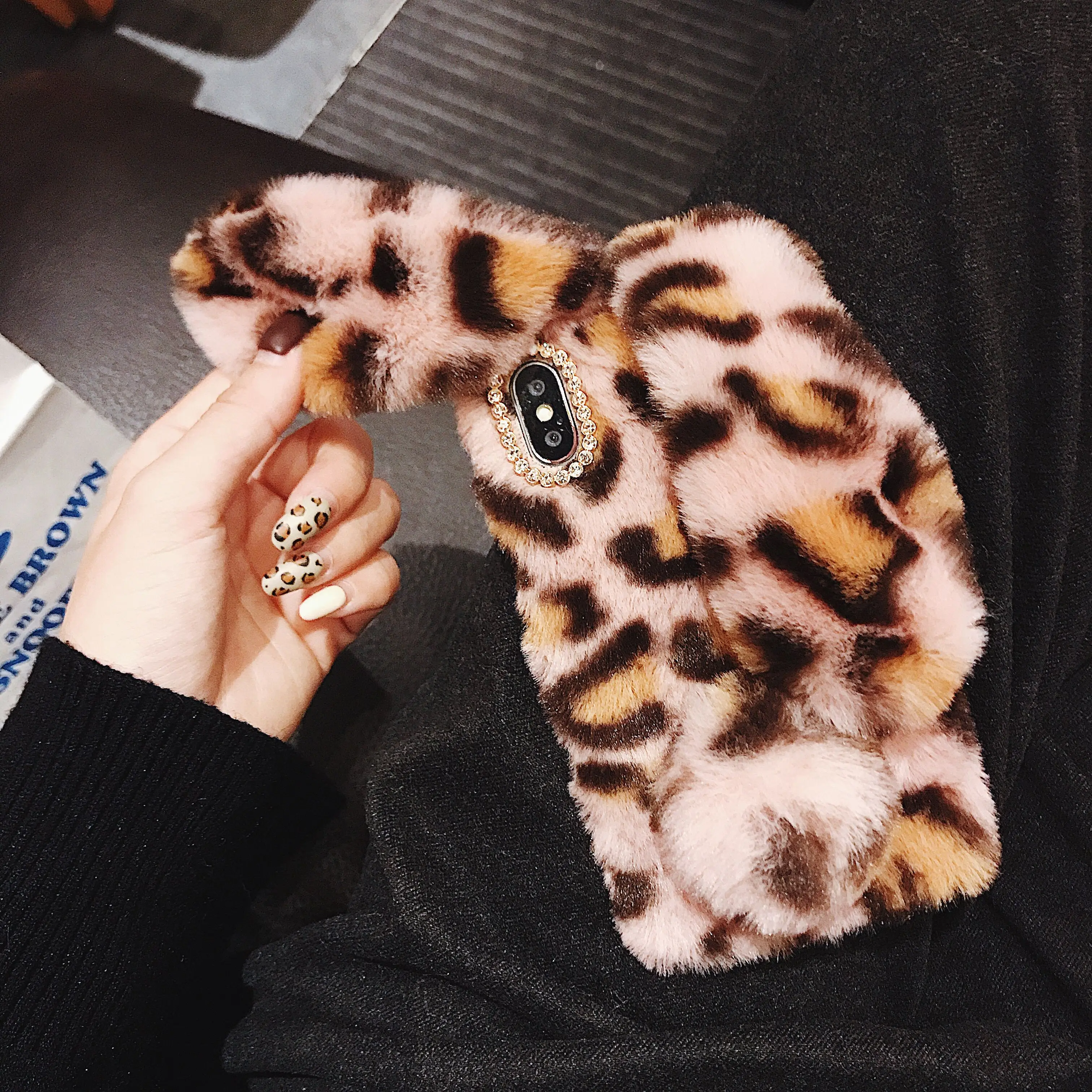 

Rabbit ears leopard phone case for iPhone7 plus 8 X XS XR max 11 por max 12 mini