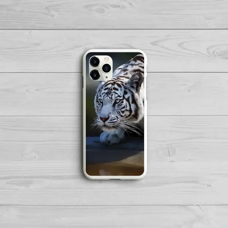 

Fashion Tiger Phone Case Candy Color White for iPhone 11 pro XS MAX 8 7 6 6S Plus X 5S SE 2020 XR