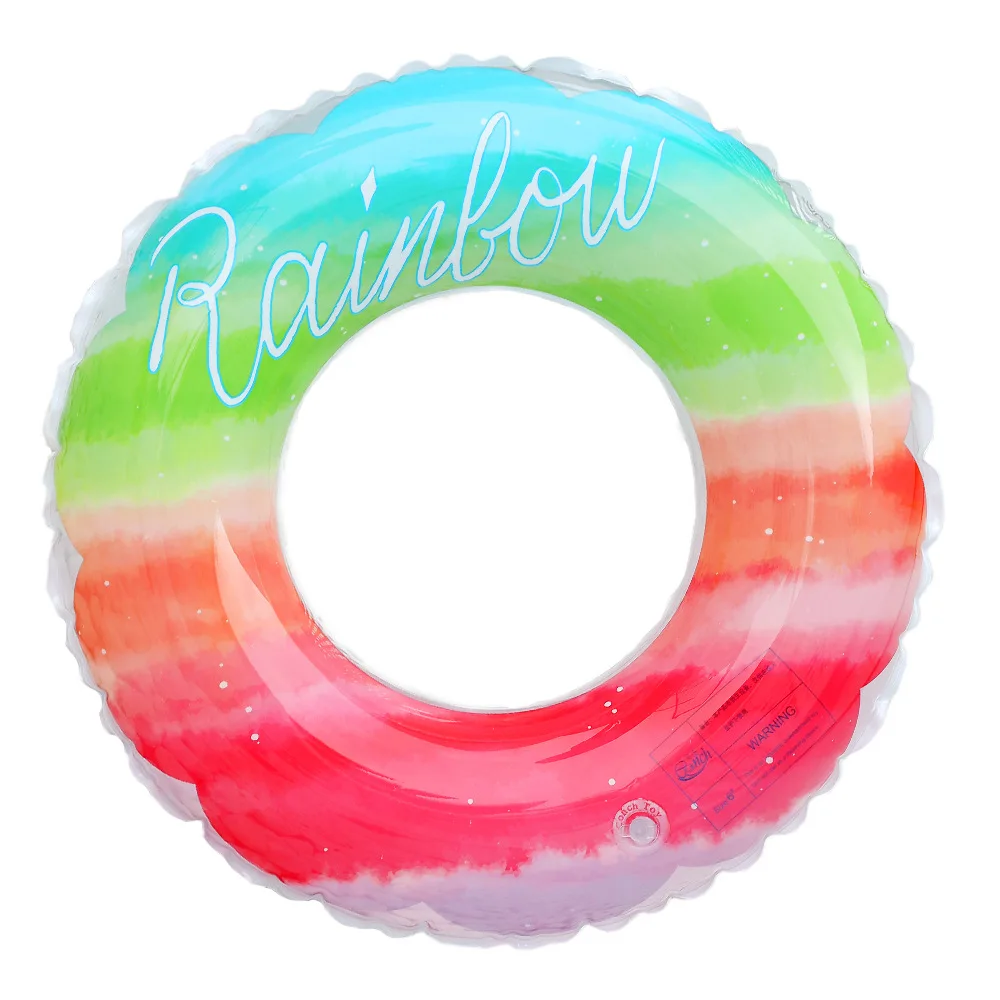 

Swimming Ring Summer Pool Kid Toy Adult Inflatable Swimming Ring Rainbow Pattern Pvc Thickened Floating Underarm Ring With Handl