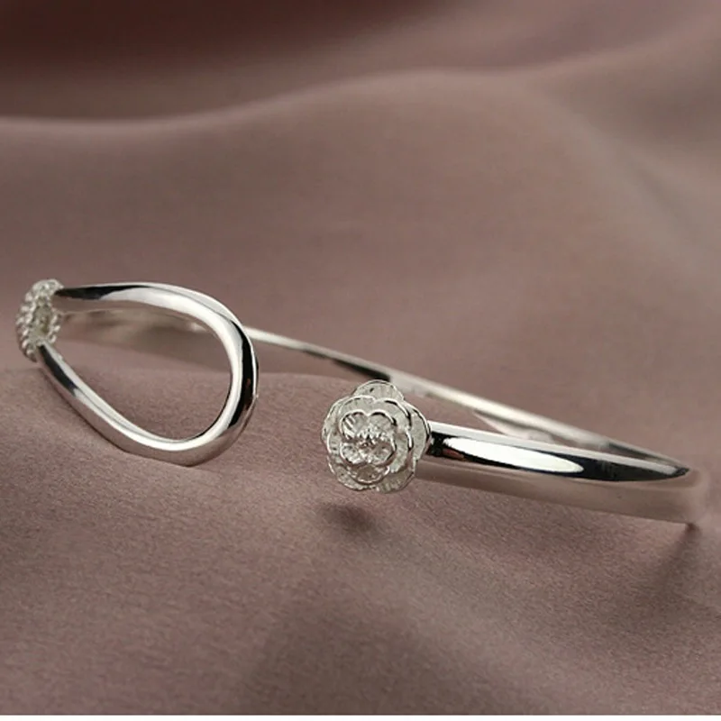 

Adjustable 925 Sterling Silver Flower Charm Bracelet &Bangle For Women Fashion Elegant Wedding Party Jewelry sl21