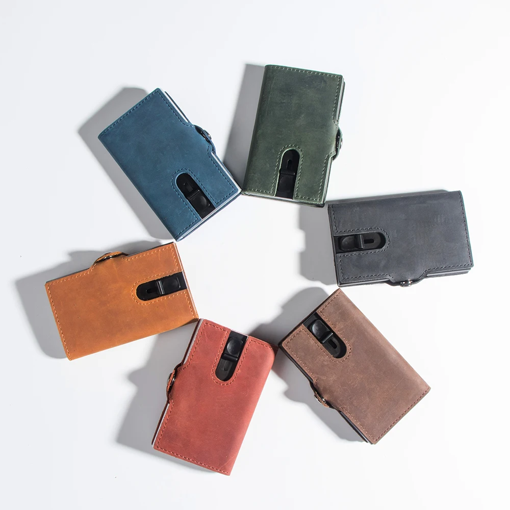 Тонкий женский кошелек из натуральной кожи Для мужчин двойного сложения с rfid