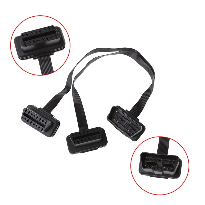

16 Pin OBD2 Male To Double Female Splitter Flat Thin Y Connector Extension Cable