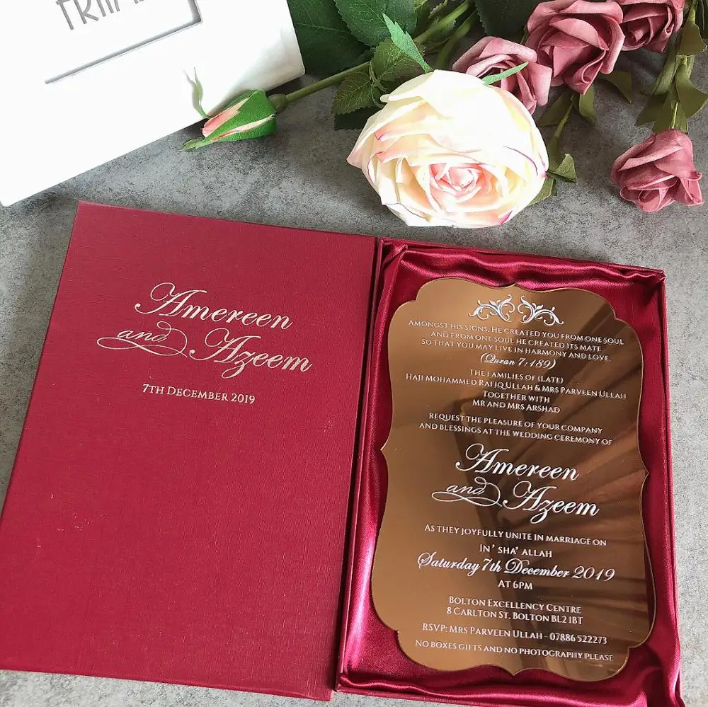 Индивидуальные зеркальные акриловые свадебные пригласительные открытки цвета