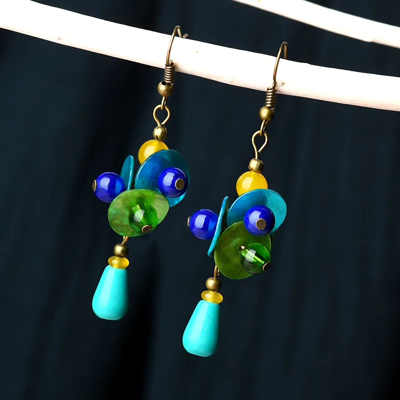 Новые оригинальные серьги ручной работы из голубого природного камня с цветными