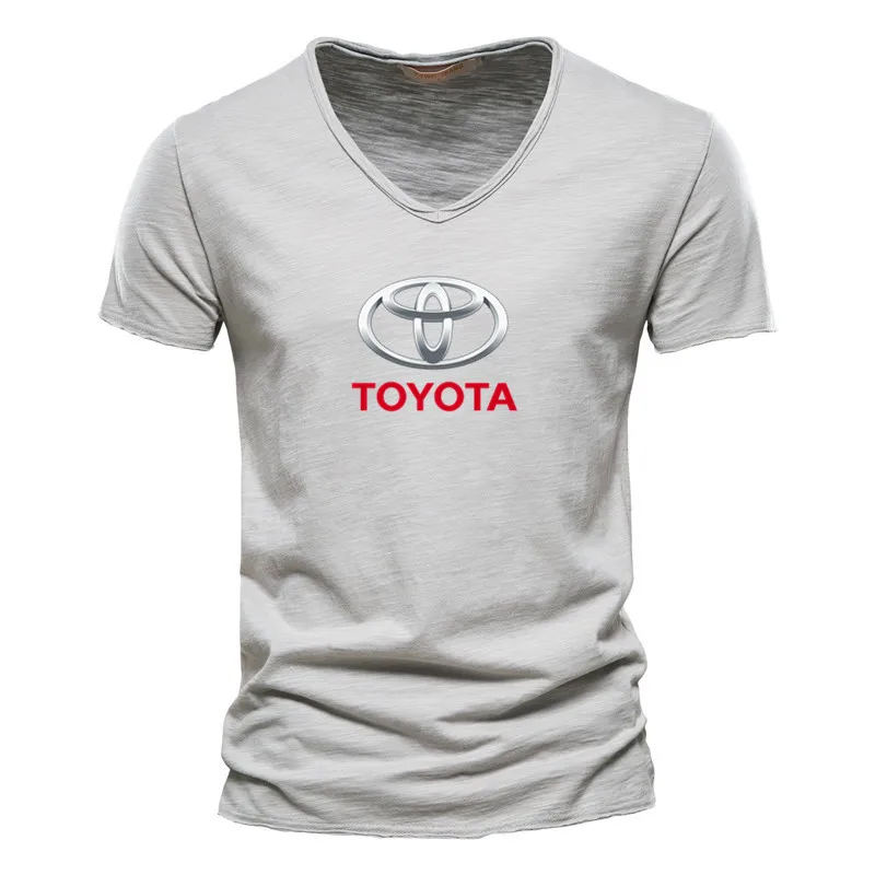

2021 New men's V-neck car TOYOTA logo printing T-shirt bodybuilding spring and summer breathable short-sleeved shirt for men
