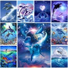 5d алмазная вышивка сделай сам, дельфины, пейзаж, 3d Алмазная живопись, мозаика, вышивка крестиком, домашний декор, круглая картина, подарок для любви