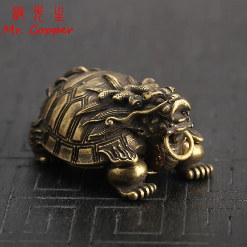 Медные китайские фигурки черепахи дракона маленькие настольные украшения из