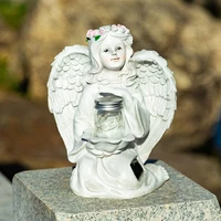 led luminous solar light guardian angel statue decoration resin antique white table lamp idol lamp garden decoration gift