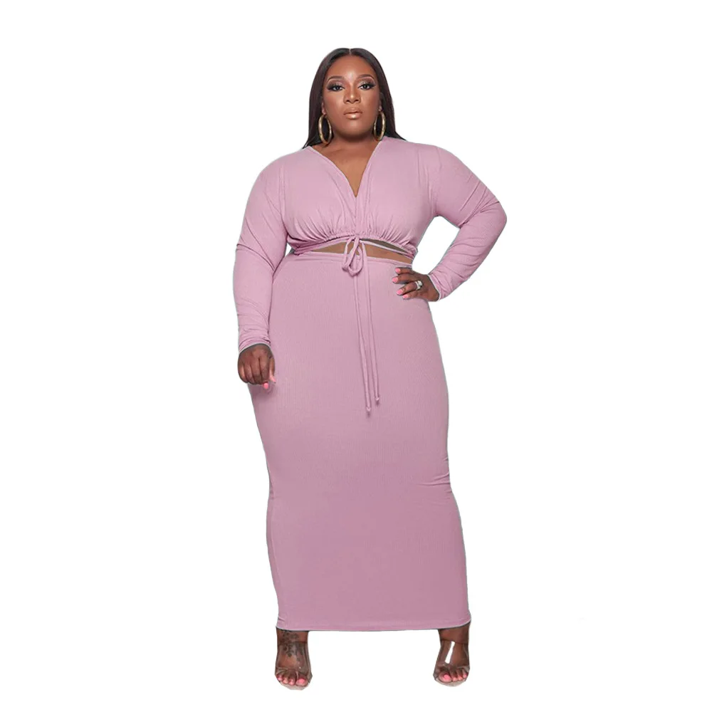 

Женская юбка и верх, Φ 3XL, 4XL, комплект в рубчик, синяя, розовая одежда, осенняя коллекция 2021
