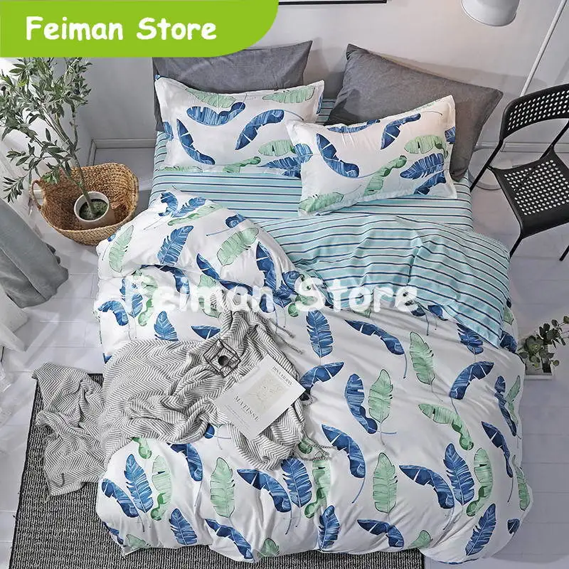 Пододеяльник в синюю полоску простыни для безбортовой кровати + наволочка King queen