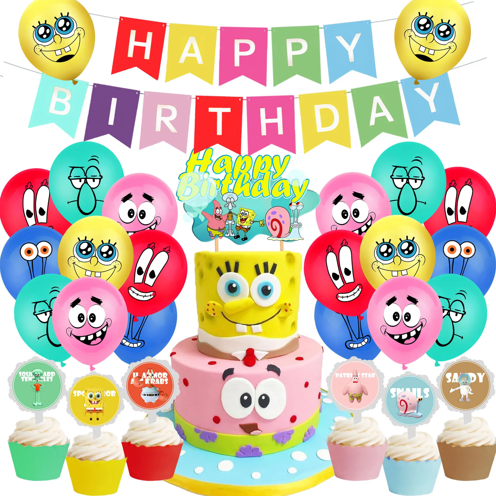 

Happy Birthday Party Events Set Cartoon Theme Decorations Cupcake Picks Latex Balloons Hanging Banner Cake Toppers 1set/lot