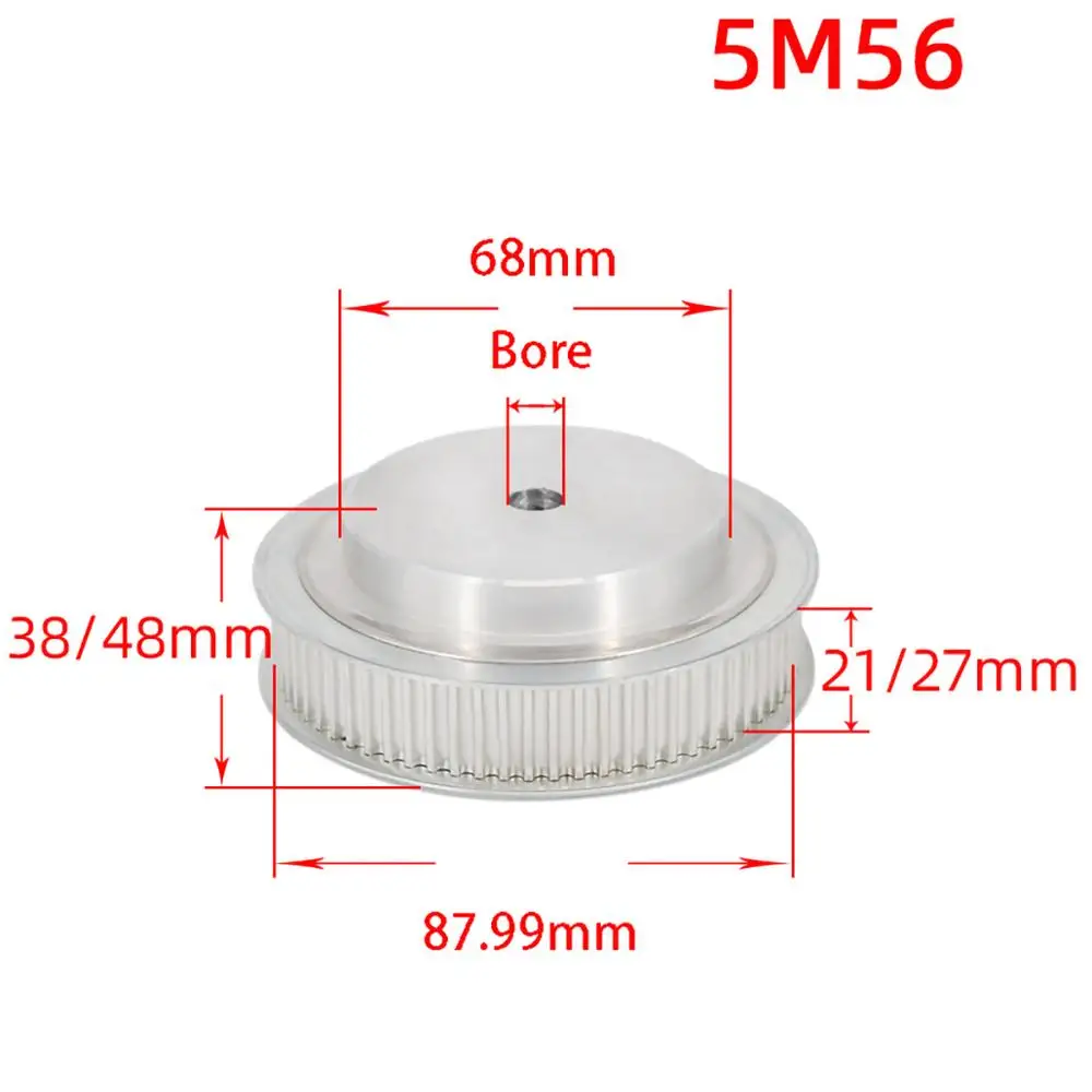 

1Pcs BF Type 52-100 Teeth 5M Timing Belt Pulley Slot Width 21mm/27mm Pitch 5mm For 20mm/25mm Belt CNC/Step Motor