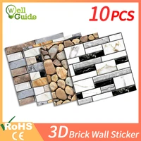 10pcs Wall Sticker DIY Brick stone pattern Self-Adhesive Waterproof Wall paper Kitchen Backsplash Bathroom Wall Tile Stickers
