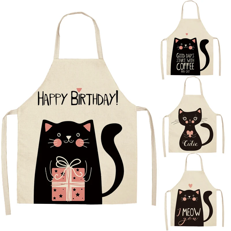 1 шт. Кухонный Фартук забавный Черный кот печатных платье без рукавов из хлопка и
