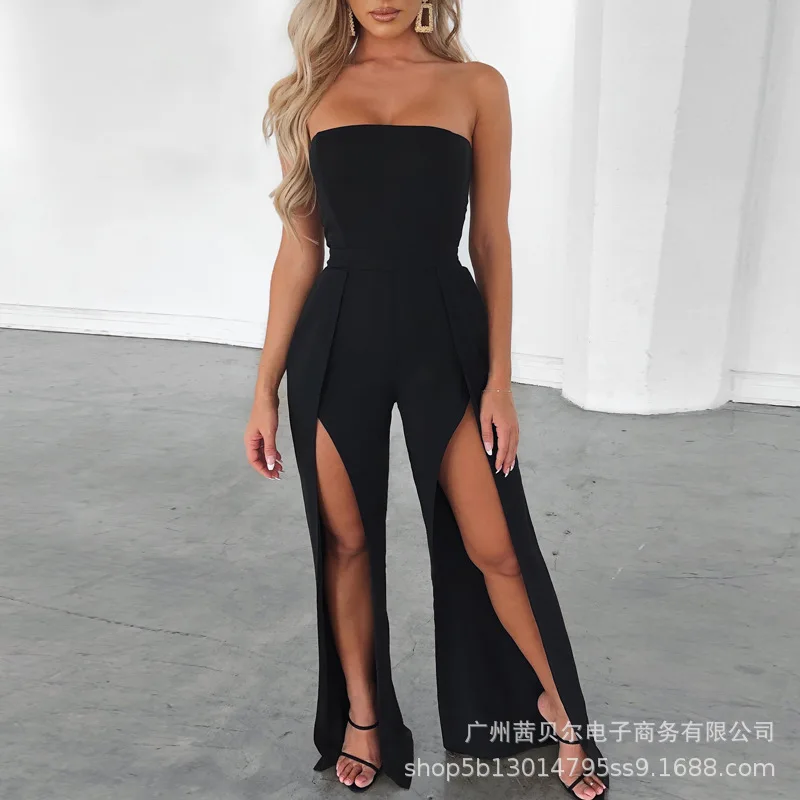 

2021 summer new black split tube top sexy jumpsuit jumpsuit women