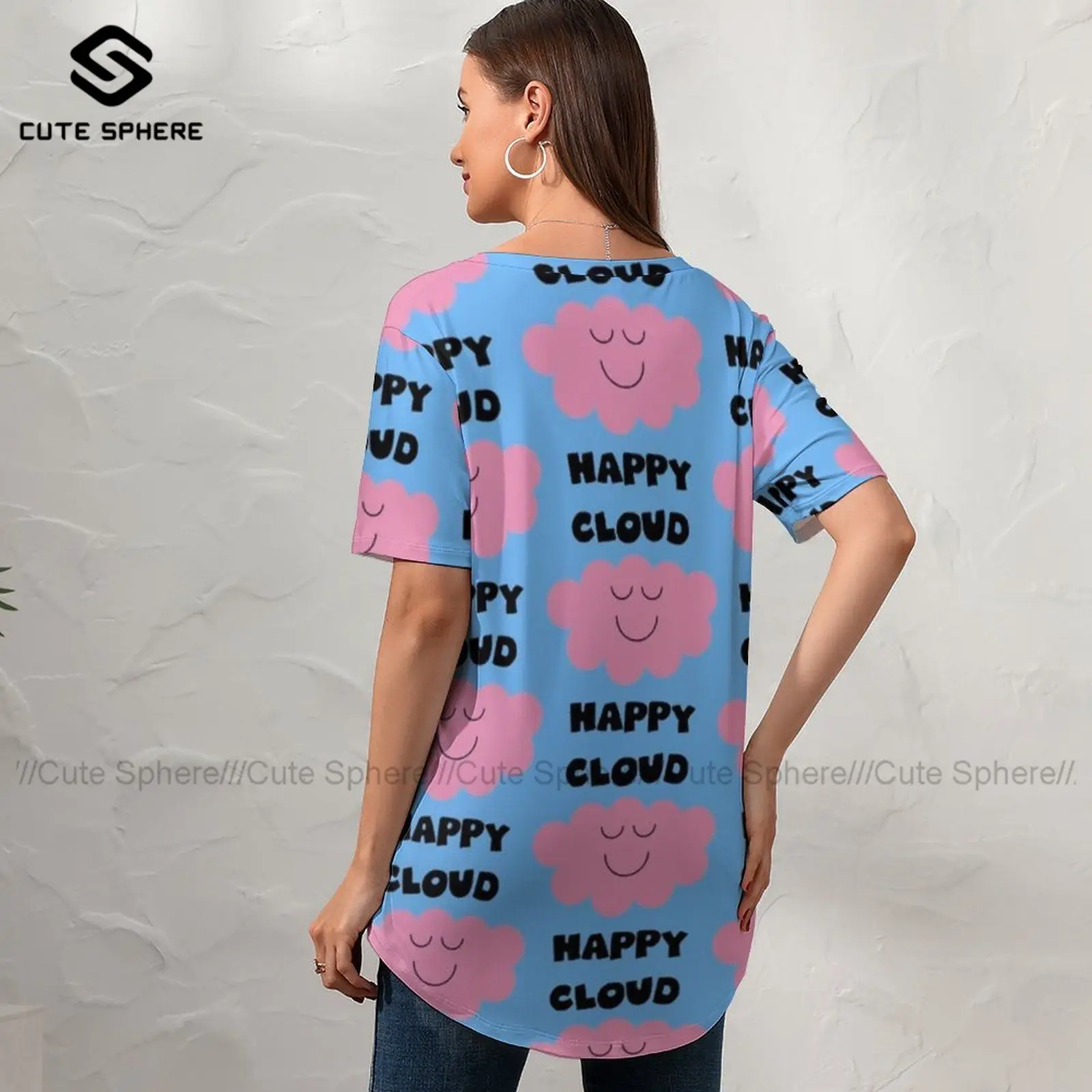 

Cloud T-Shirt Lady Funny Casual T Shirt V Neck Print Short-Sleeve Tshirt Plus Size