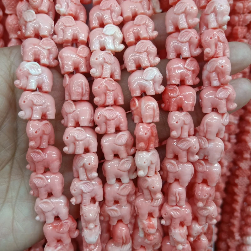 

20pcs 14mm Loose Pink Little Elephant Coral Beads DIY Charm Jewelry Making Carved Elephant Coral Shell Powder Pressing Beads