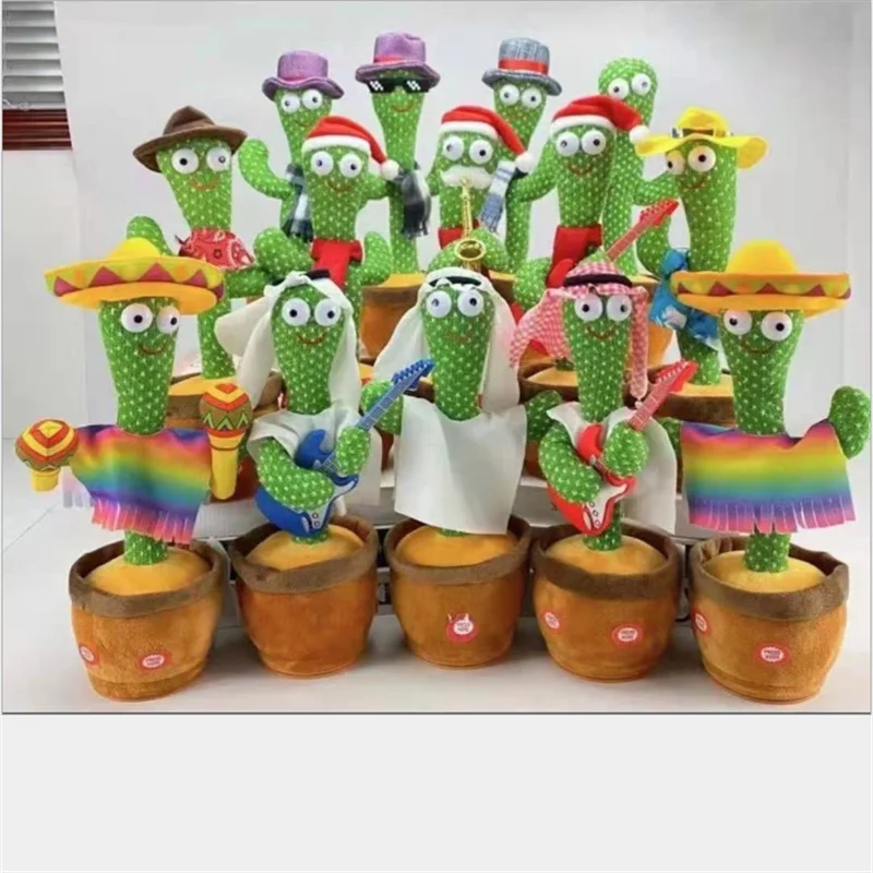 

New Baby Funny Early Education Electronic Singing Cactus Dance Knitted Fabric Plush Toys Parrot Recording Talking Dancing Cactus