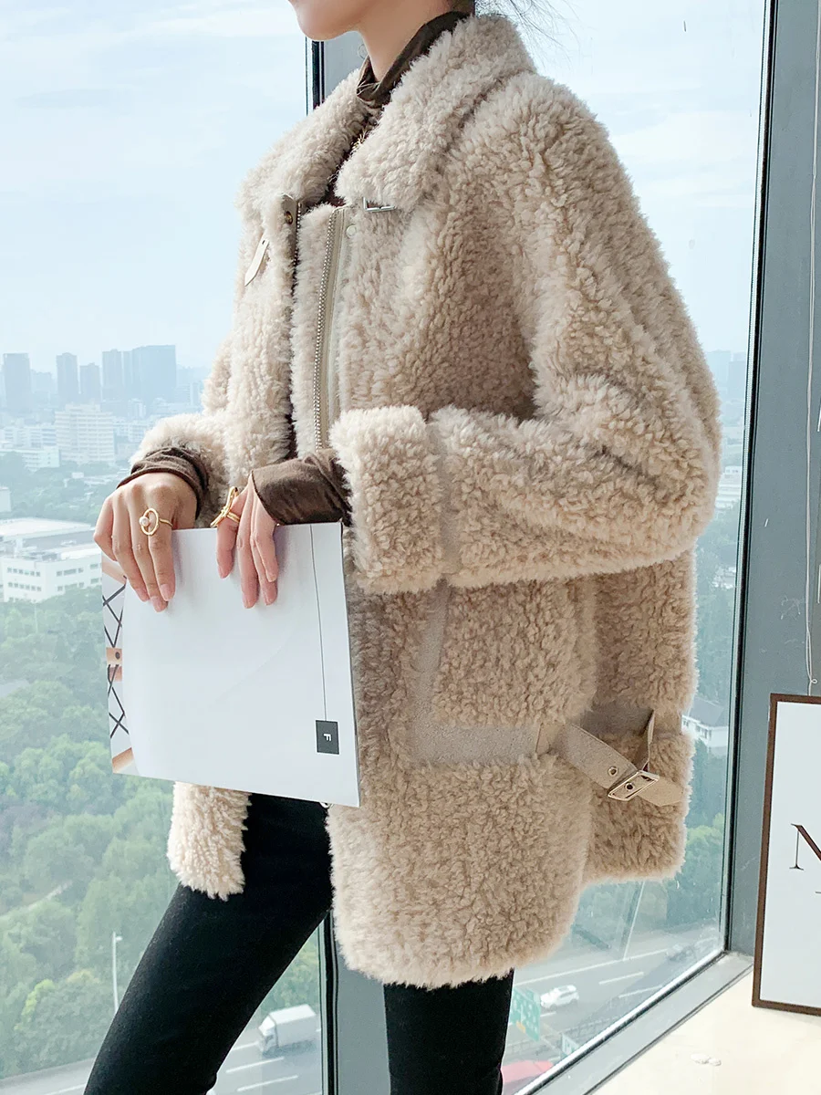 

Женская теплая куртка из 2021 шерсти, зимняя парка с двойным рядом пуговиц, толстая Свободная верхняя одежда, 100%