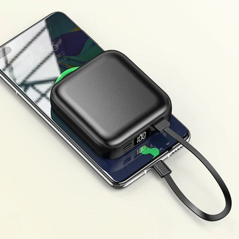 Внешний мини-аккумулятор 20000 мАч с кабелем Micro USB Type-C портативное зарядное