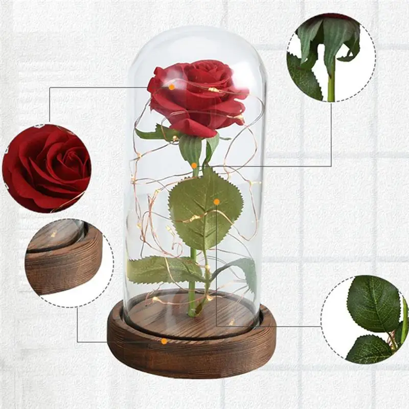 Красная роза Красавица и Чудовище светодиодный светильник кой на стеклянном