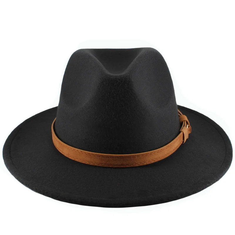 

LUCKYLIANJI Retro Kid Child Vintage 100% Wool Wide Brim Cap Fedora Panama Jazz Bowler Hat Leather Band (54cm/Adjusted)